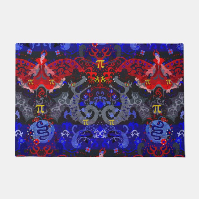 Polyamory Dragon Damask in Poly Pride Flag Colours Doormat (Front)