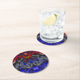 Polyamory Dragon Damask in Poly Pride Flag Colours Round Paper Coaster