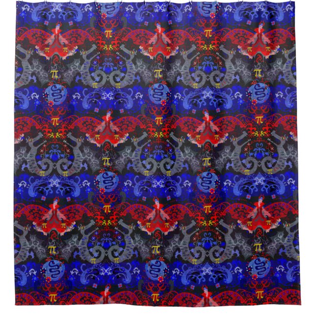 Polyamory Dragon Damask in Poly Pride Flag Colours Shower Curtain (Front)