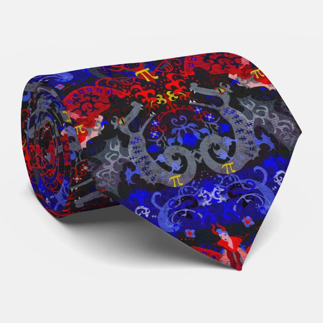 Polyamory Dragon Damask in Poly Pride Flag Colours Tie (Rolled)