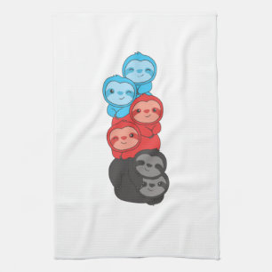 Polyamory Flag Pride Lgbtq Cute Sloth Pile Tea Towel