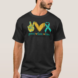 Polycystic Ovary Syndrome PCOS Teal Ribbon Peace L T-Shirt