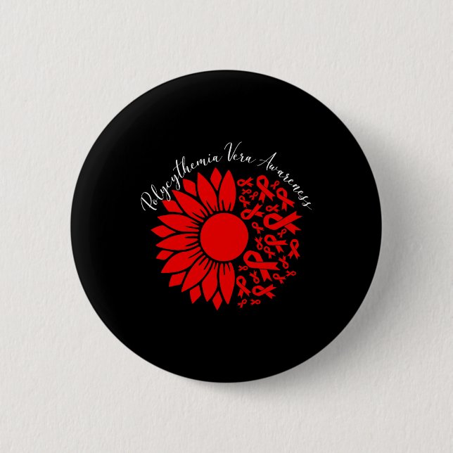 Polycythemia Vera Awareness Red Sunflower Mpn Bloo 6 Cm Round Badge (Front)