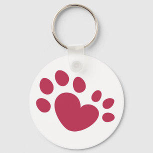 Polydactyl Cat Paw Print Heart Key Ring