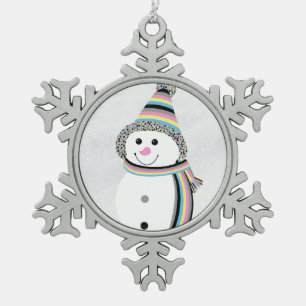 Polygender Pride Flag Snowman Snowperson Snowflake Pewter Christmas Ornament