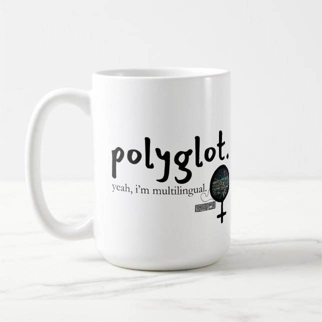 Polyglot Multilingual Customisable (Women in Tech) Coffee Mug (Left)