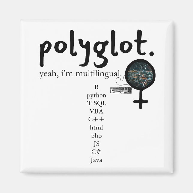 Polyglot Multilingual Customisable (Women in Tech) Magnet (Front)