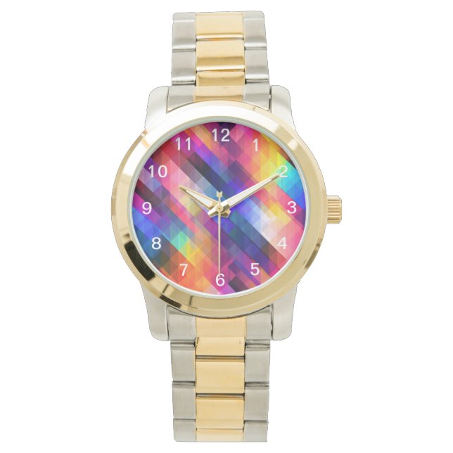 Polygon abstract colourful pattern watch (Front)