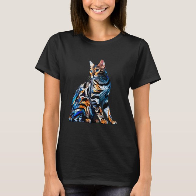 Polygon Art Bengal Cat T-Shirt (Front)