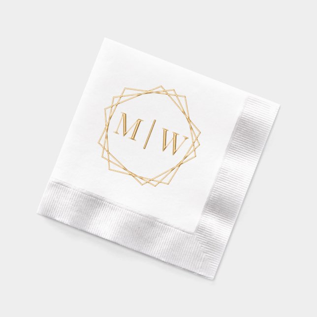 Polygon Bride Groom Wedding 2 Initial Monogram Foil Napkins (Left)