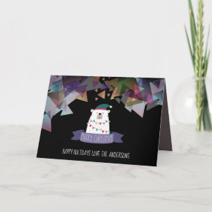 Polygon Christmas Polar Bear Personalised Card