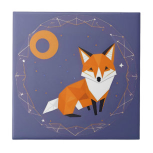 Polygon Fox Illustration with Celestial Ornament Tile