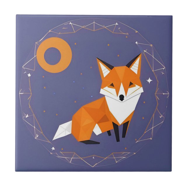 Polygon Fox Illustration with Celestial Ornament Tile (Front)