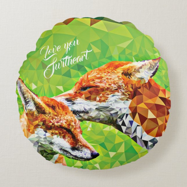 Polygon Fox Parent and Child Rounded Pillow (Front)