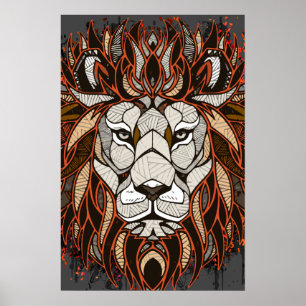 Polygon Lion Colourful Drawing Lion Poster