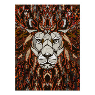 Polygon Lion Poster Glossy - Colorful Art Drawing