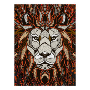 Polygon Lion Poster Glossy - Colorful Drawing