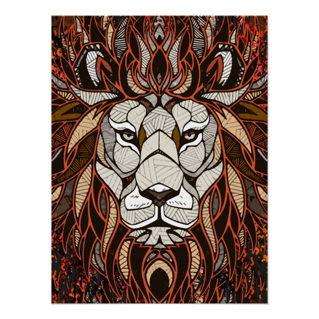 Polygon Lion Poster Glossy - Colourful Drawing (Front)