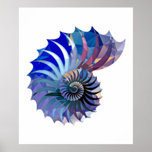 Polygon Mosaic Nautilus Shell Blue & Purple Poster