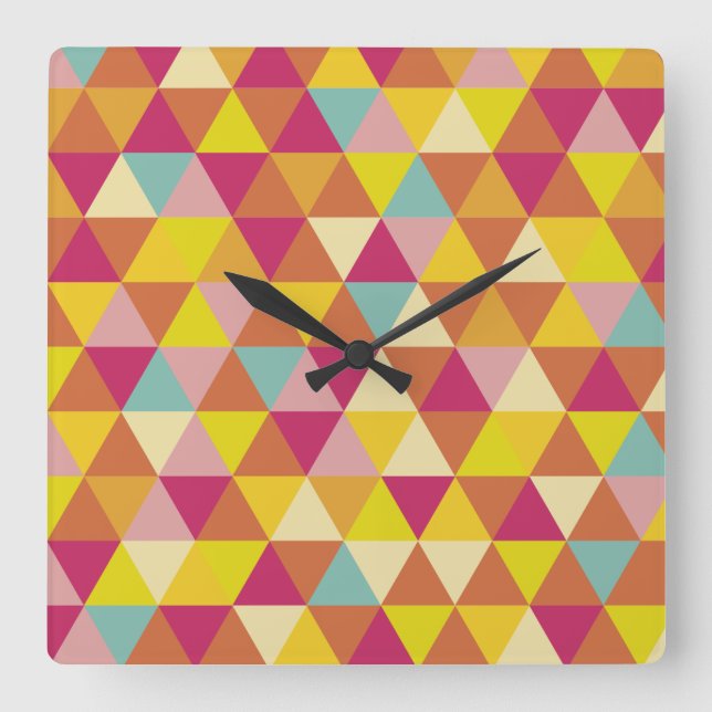 Polygon Multi color Triangles in Geometrical Shape Square Wall Clock (Front)