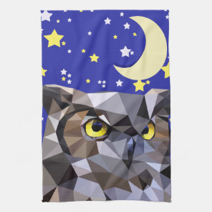 Polygon Owl and Starry Night Sky Tea Towel