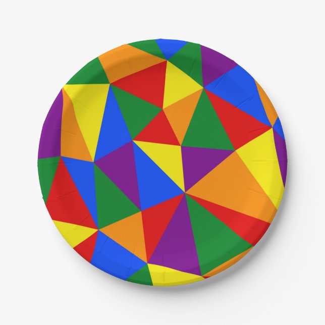 Polygon Rainbow Pattern Paper Plate (Front)