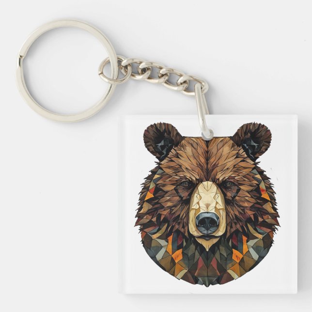 Polygonal Art of a Bear's Face Key Ring (Front)