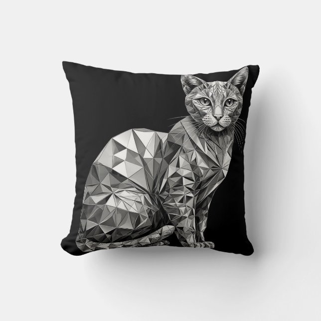 Polygonal Artwork of a Cat Showing Geometric Desig Cushion (Front)