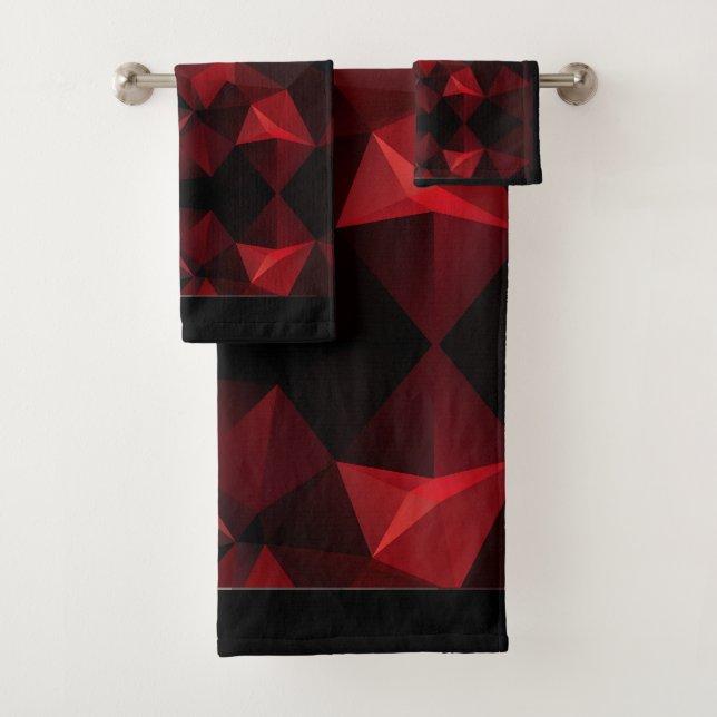 Polygonal , black and red bath towel set (Insitu)