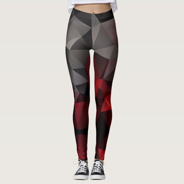 Polygonal , black and red leggings (Front)