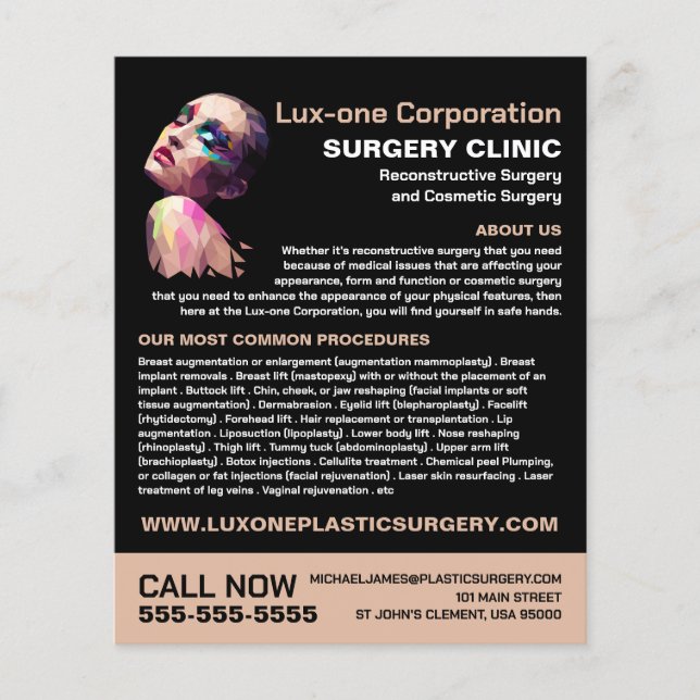 Polygonal Design, Plastic Surgeon, Plastic Surgery Flyer (Front)