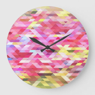 Polygonal digital, pink abstract vintage. large clock