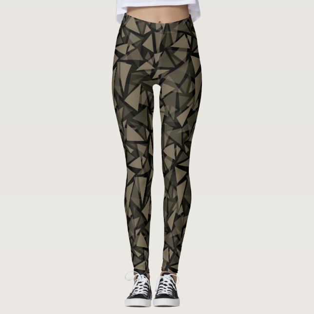 Polygonal geometric pattern brown leggings (Front)