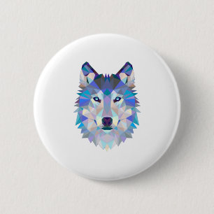 Polygonal geometric wolf head 6 cm round badge