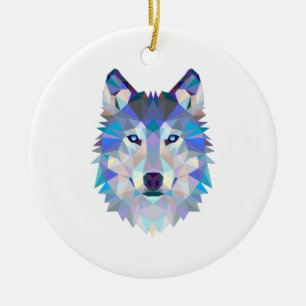 Polygonal geometric wolf head ceramic tree decoration