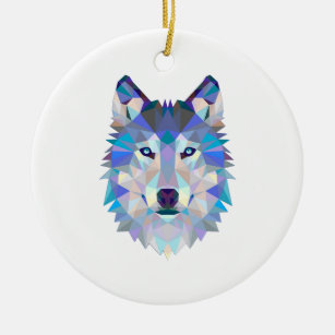 Polygonal geometric wolf head ceramic tree decoration