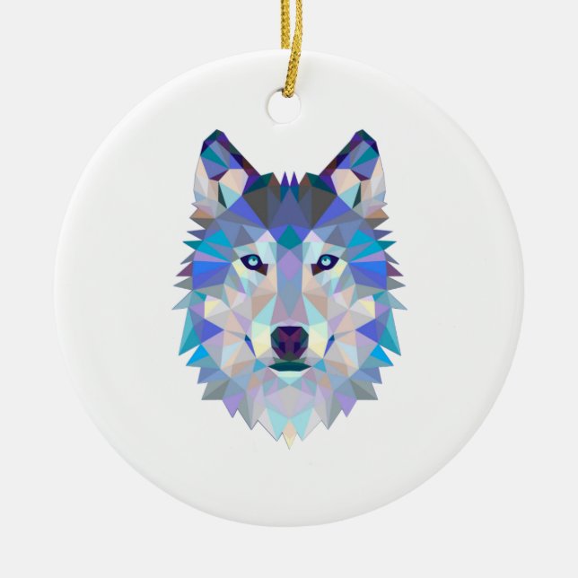 Polygonal geometric wolf head ceramic tree decoration (Front)