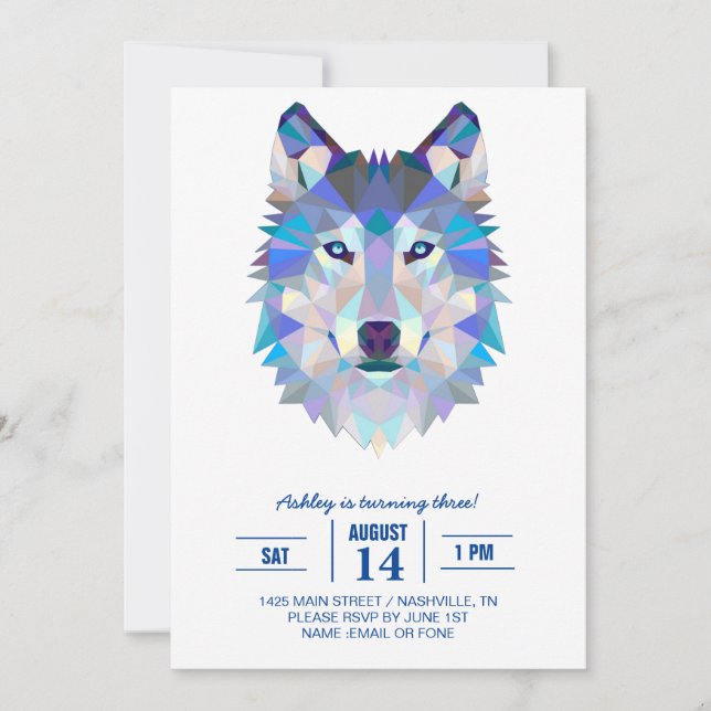 Polygonal geometric wolf head invitation (Front)