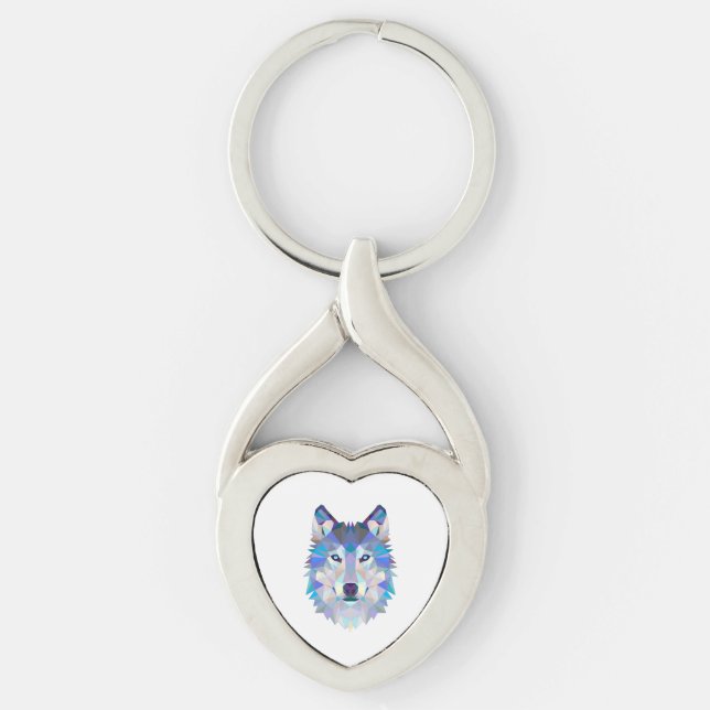 Polygonal geometric wolf head key ring (Front)