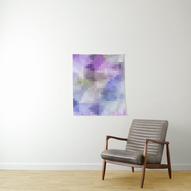 Polygonal geometrical violet purple blue pixel squ tapestry (In Situ)