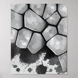 Polygonal Stone Texture with Ink Splatters Poster