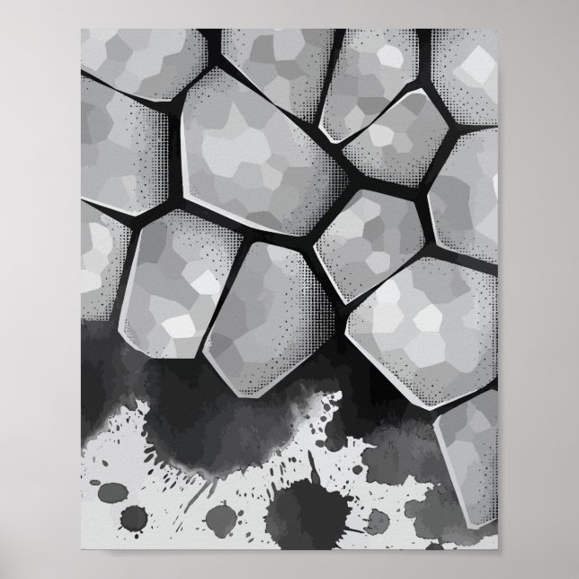 Polygonal Stone Texture with Ink Splatters Poster (Front)