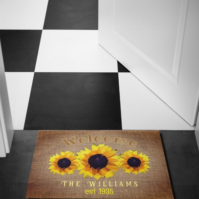 Polygonal  sunflower trio  -personalised doormat (Creator Uploaded)