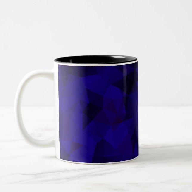 Polygonal triangles geometrical print navy colours Two-Tone coffee mug (Left)