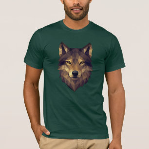 Polygonal Wolf Head Geometric Art in Earth Tones T-Shirt