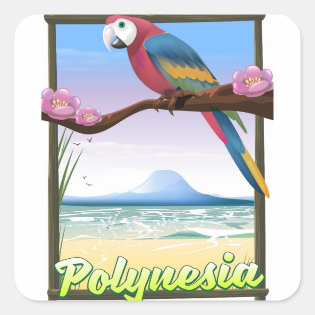 Polynesia Beach travel poster Square Sticker (Front)