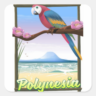 Polynesia Beach travel poster Square Sticker