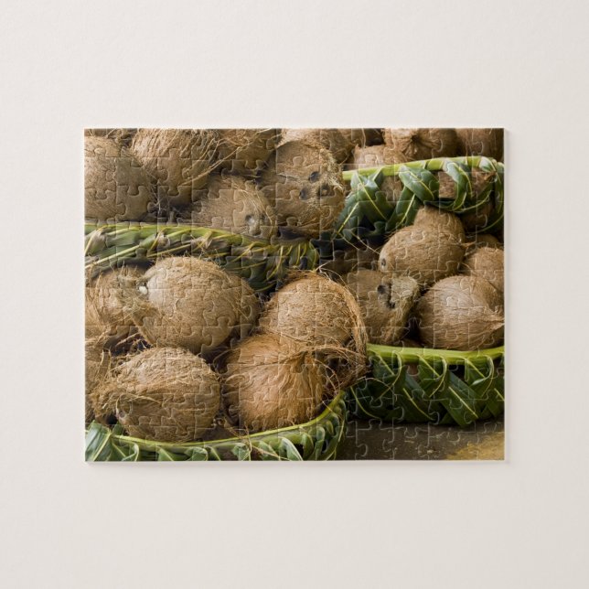 Polynesia, Kingdom of Tonga. Display of coconuts Jigsaw Puzzle (Horizontal)