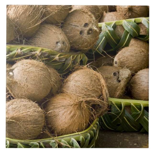 Polynesia, Kingdom of Tonga. Display of coconuts Tile (Front)