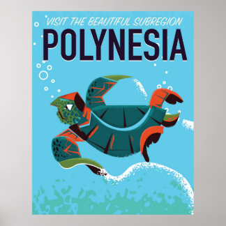 Polynesia vintage sea turtle travel poster